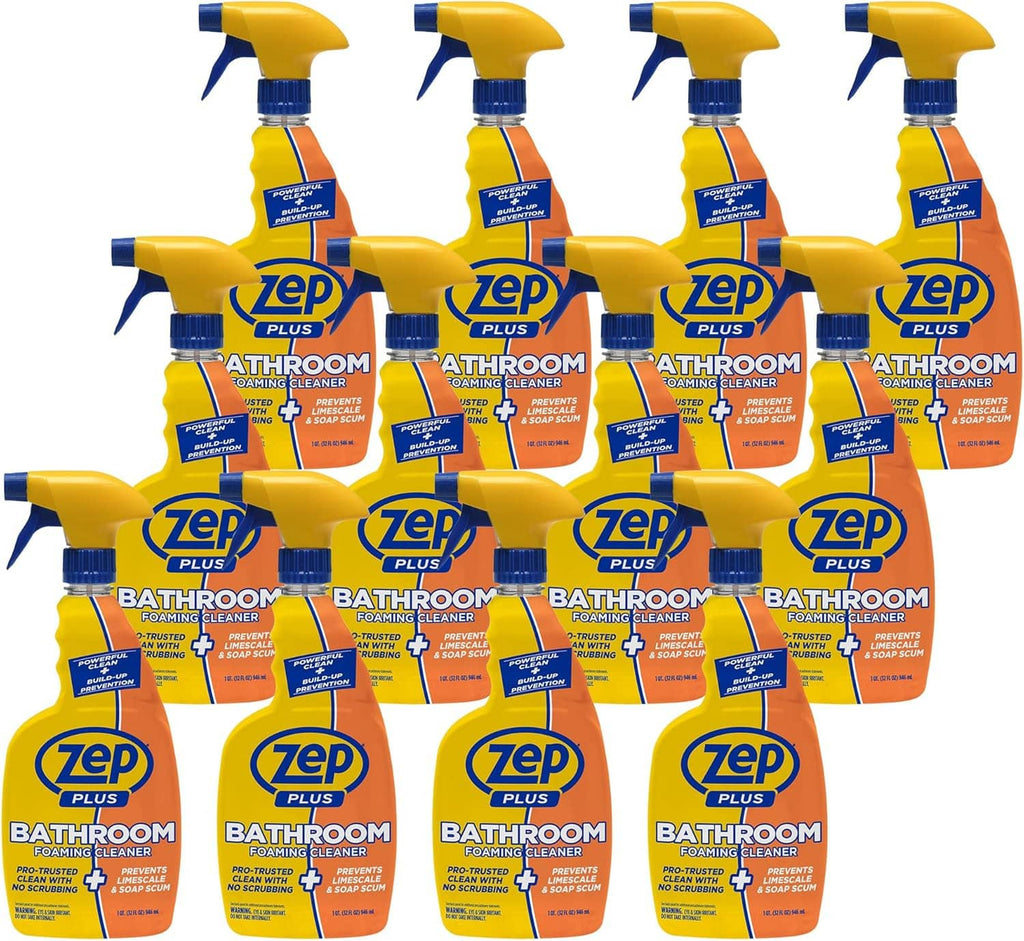 Zep Plus bathroom foaming cleaner spray bottles, case of 12, yellow trigger bottles