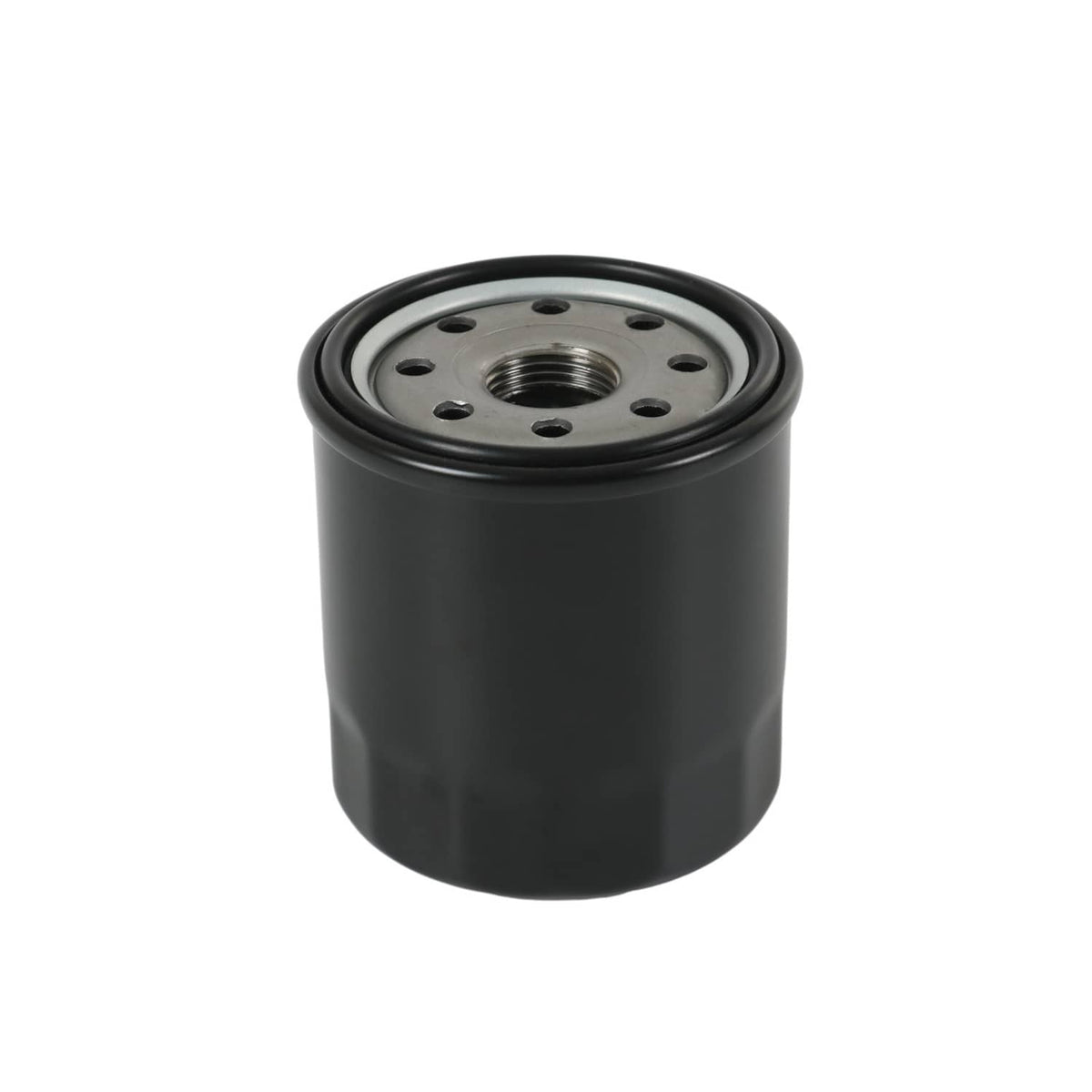 Hydraulic oil filter canister with top view of perforated metal insert and central threads