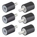 Rubber vibration isolator mounts with threaded metal studs, dark gray rubber