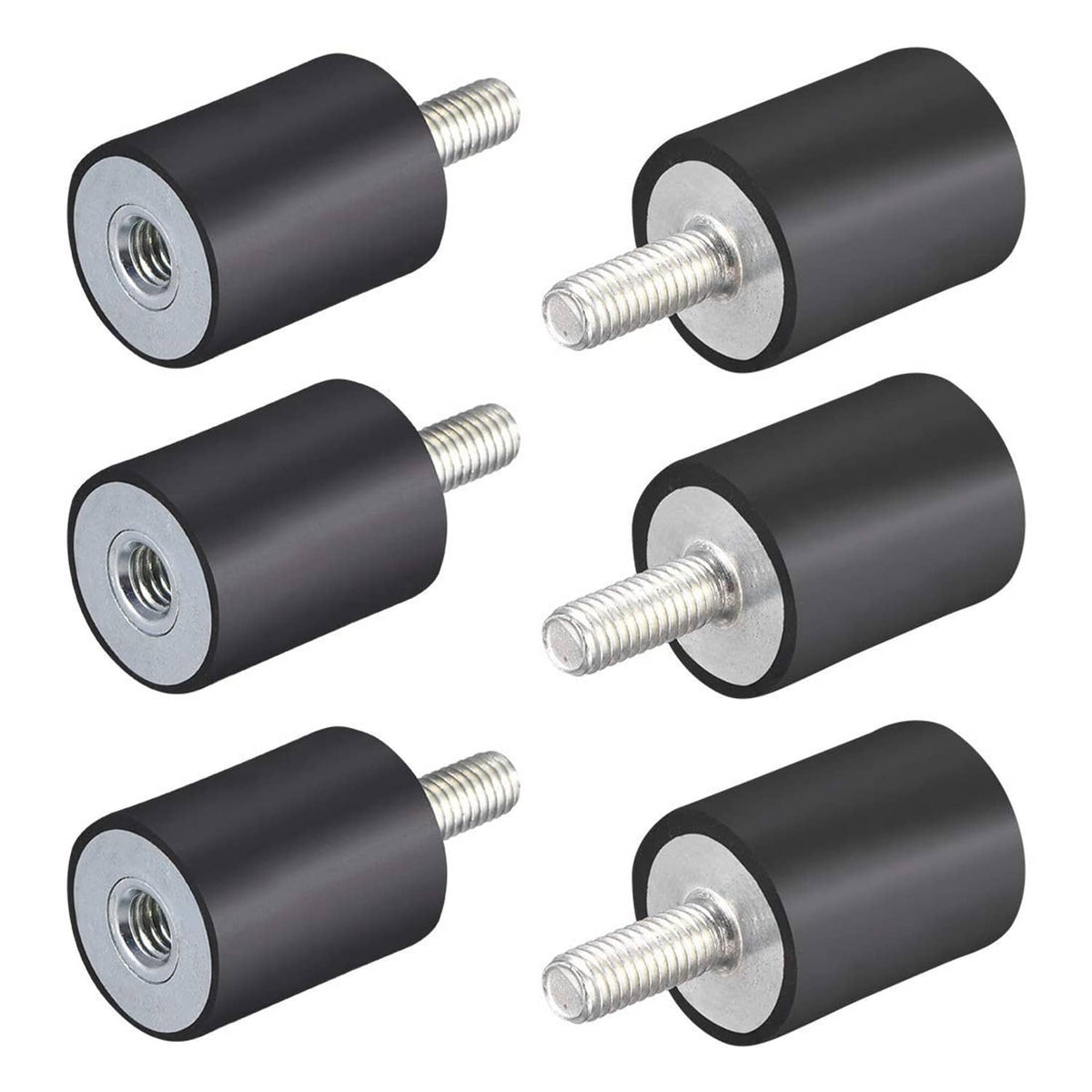 Rubber vibration isolator mounts with threaded metal studs, dark gray rubber