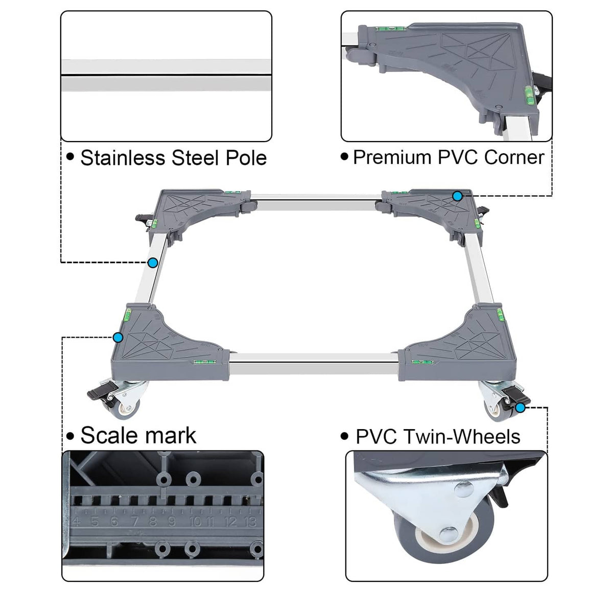 Grey appliance dolly cart frame with PVC corner joints and twin-wheel casters