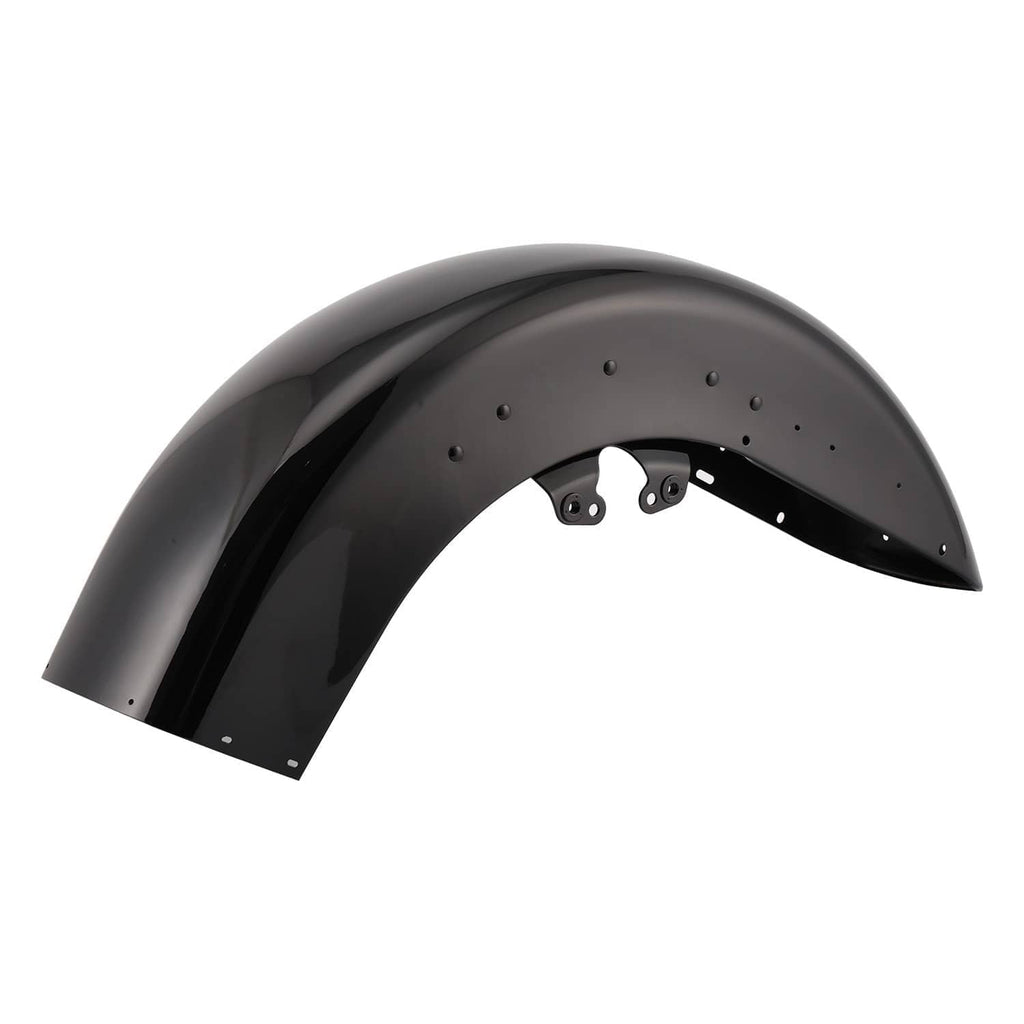 Glossy black front wrap-around fender with drilled holes and front mounting brackets
