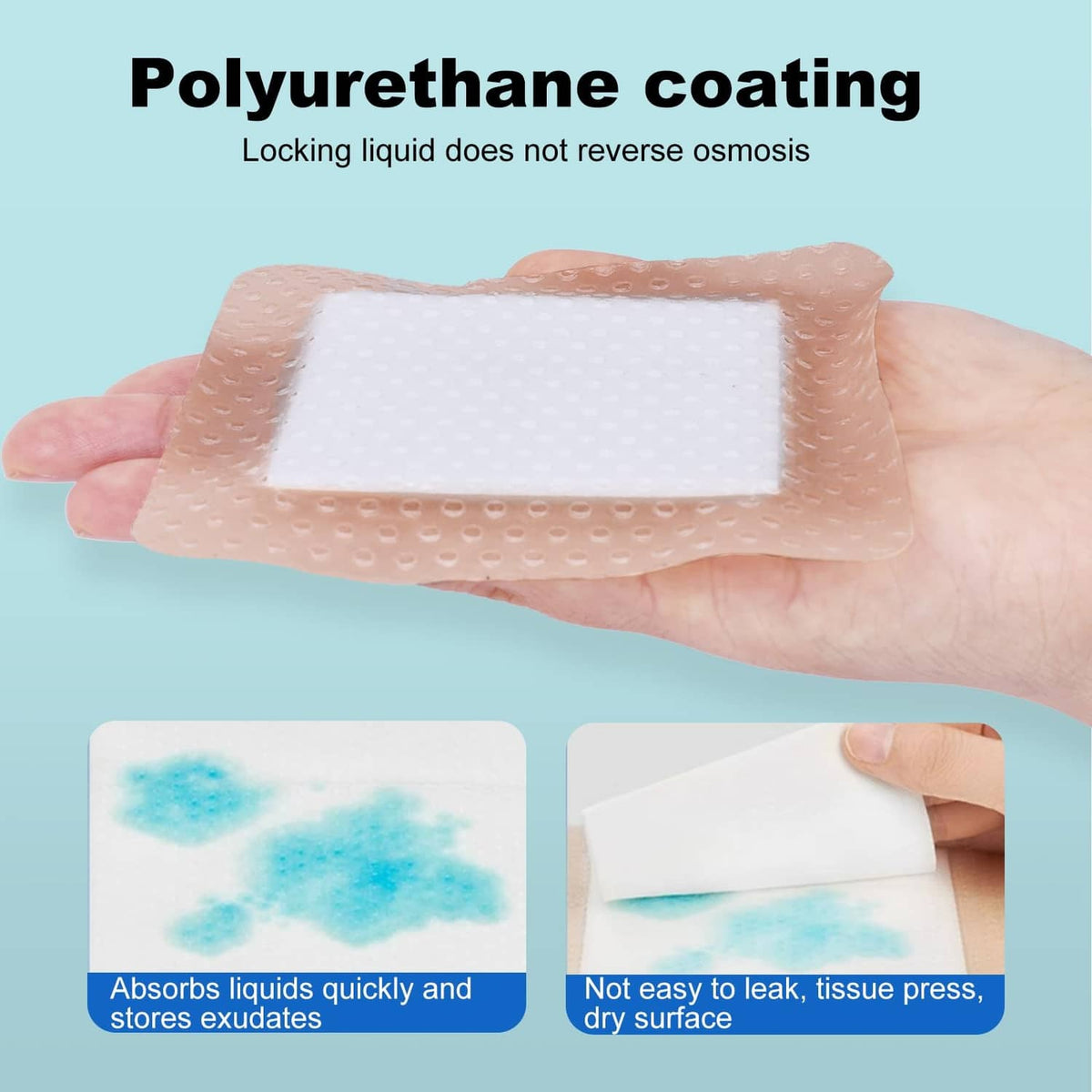 Silicone foam dressing pad in hand, beige border and white absorbent pad