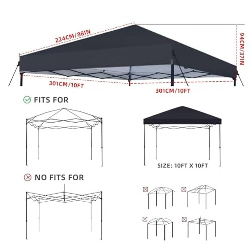 10x10 ft canopy replacement top only, peaked roof with size markings