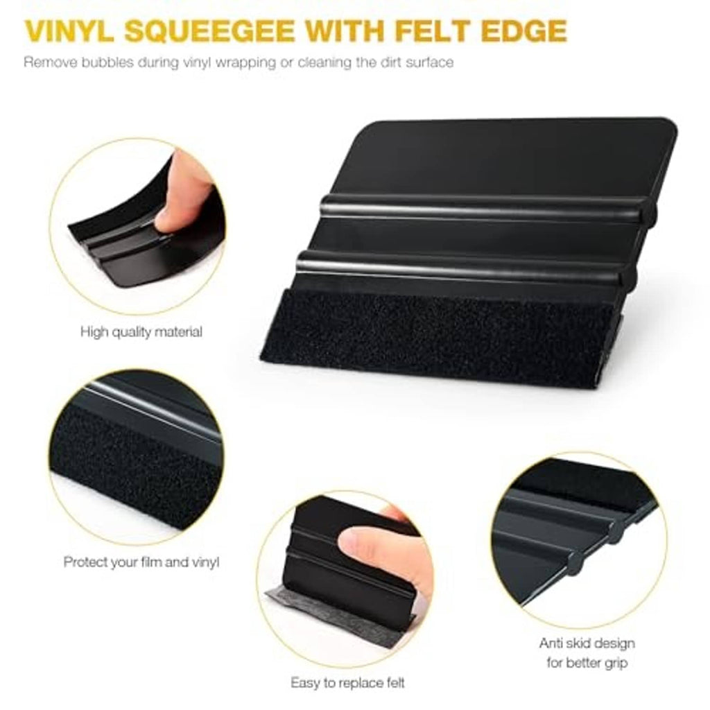 Black vinyl squeegee with felt edge for applying vinyl wrap and tint film