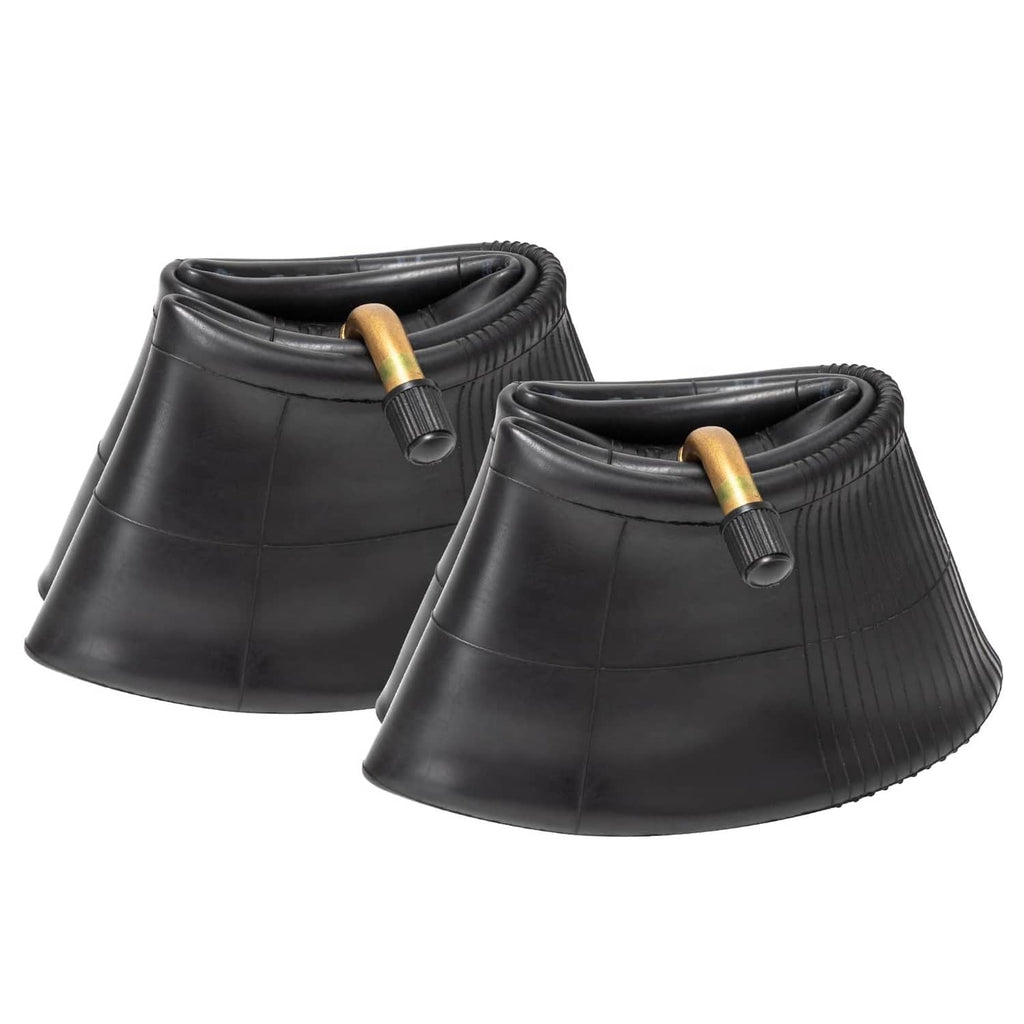 Two black inner tubes with brass valve stems and circular molded valve area