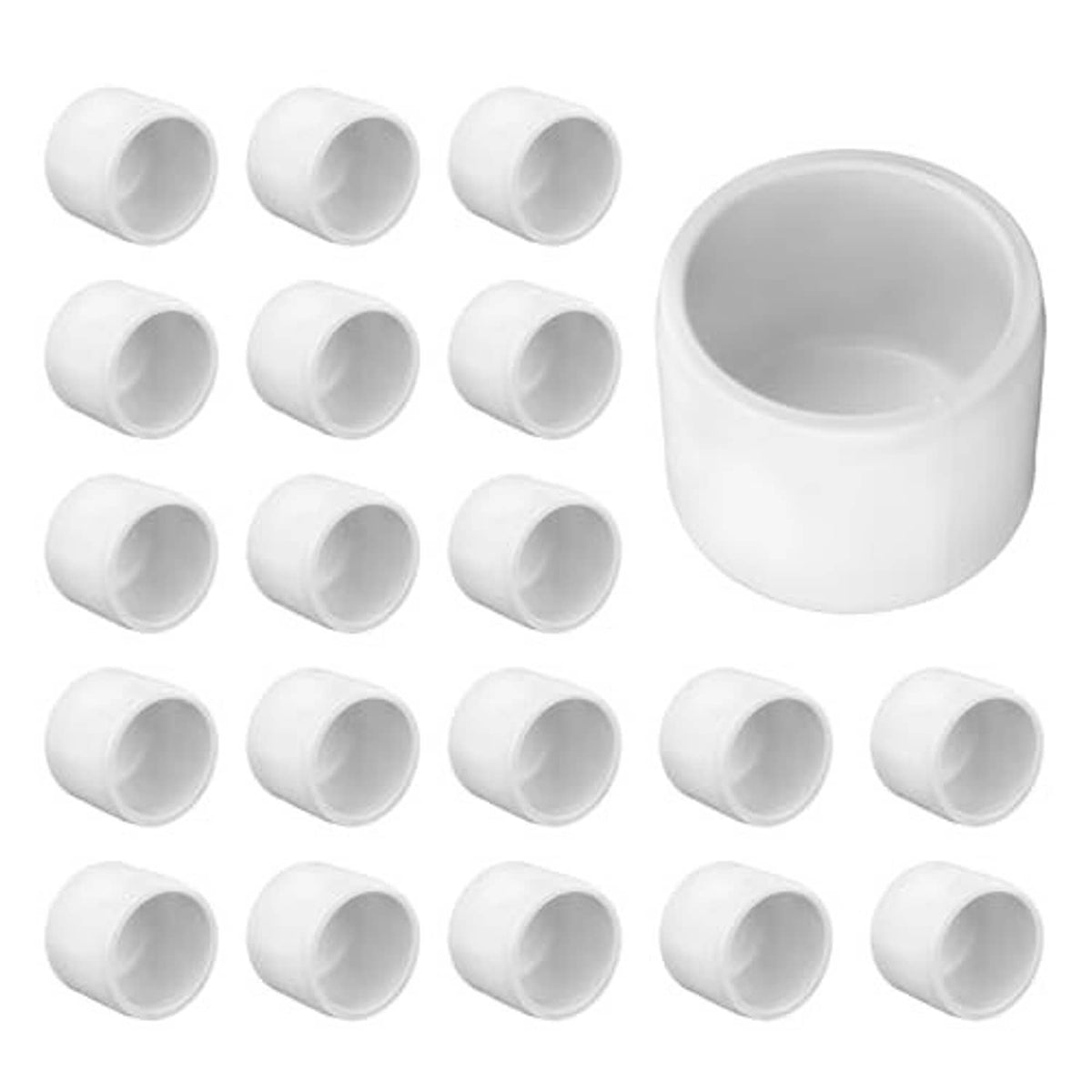 White PVC pipe end caps, multiple-pack view with open circular openings