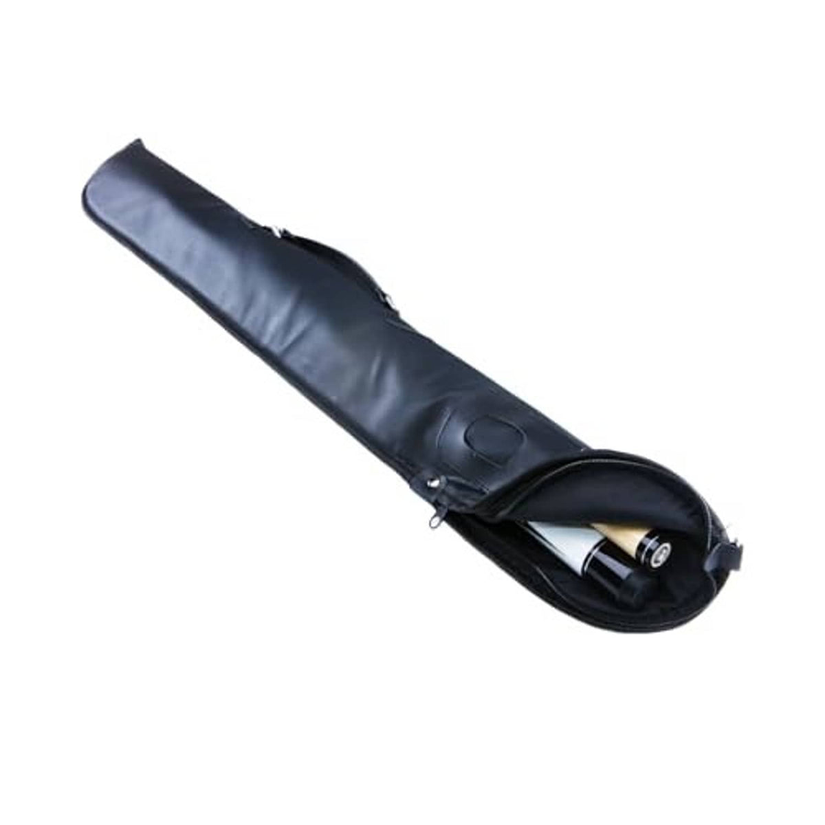 Black 1x1 pool cue bag with rounded end and cue visible inside