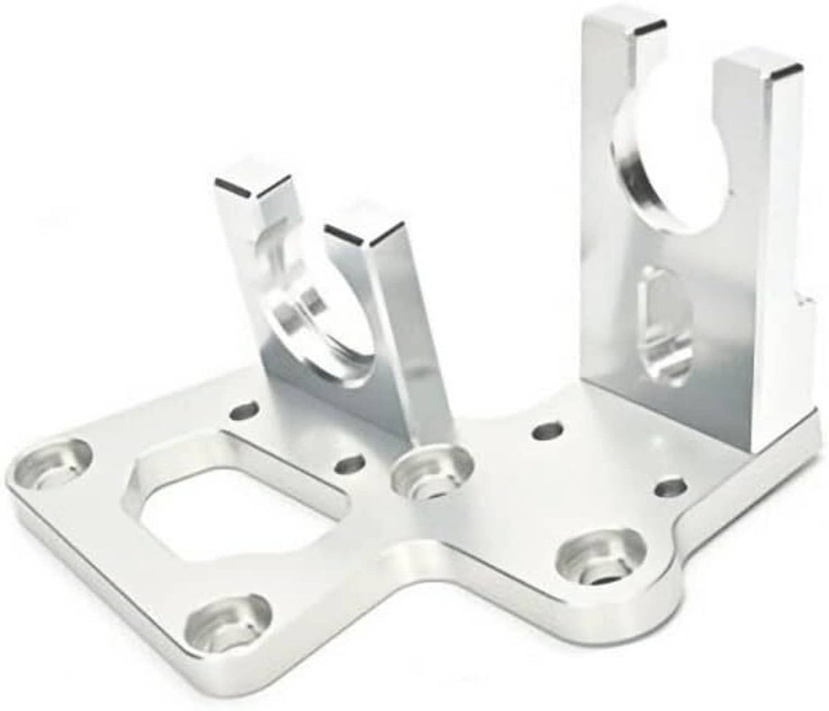 Silver trans shifter cable bracket with upright supports and large mounting cutout