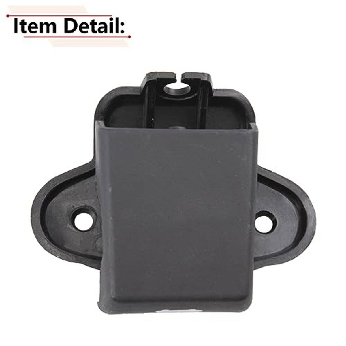 Hood release latch bracket, dark plastic housing with two mounting holes