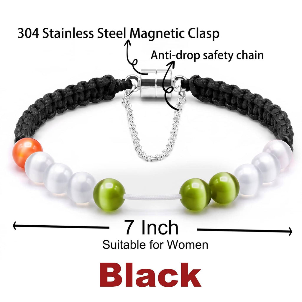 Black braided golf stroke counter bracelet with magnetic clasp and cat-eye bead accents