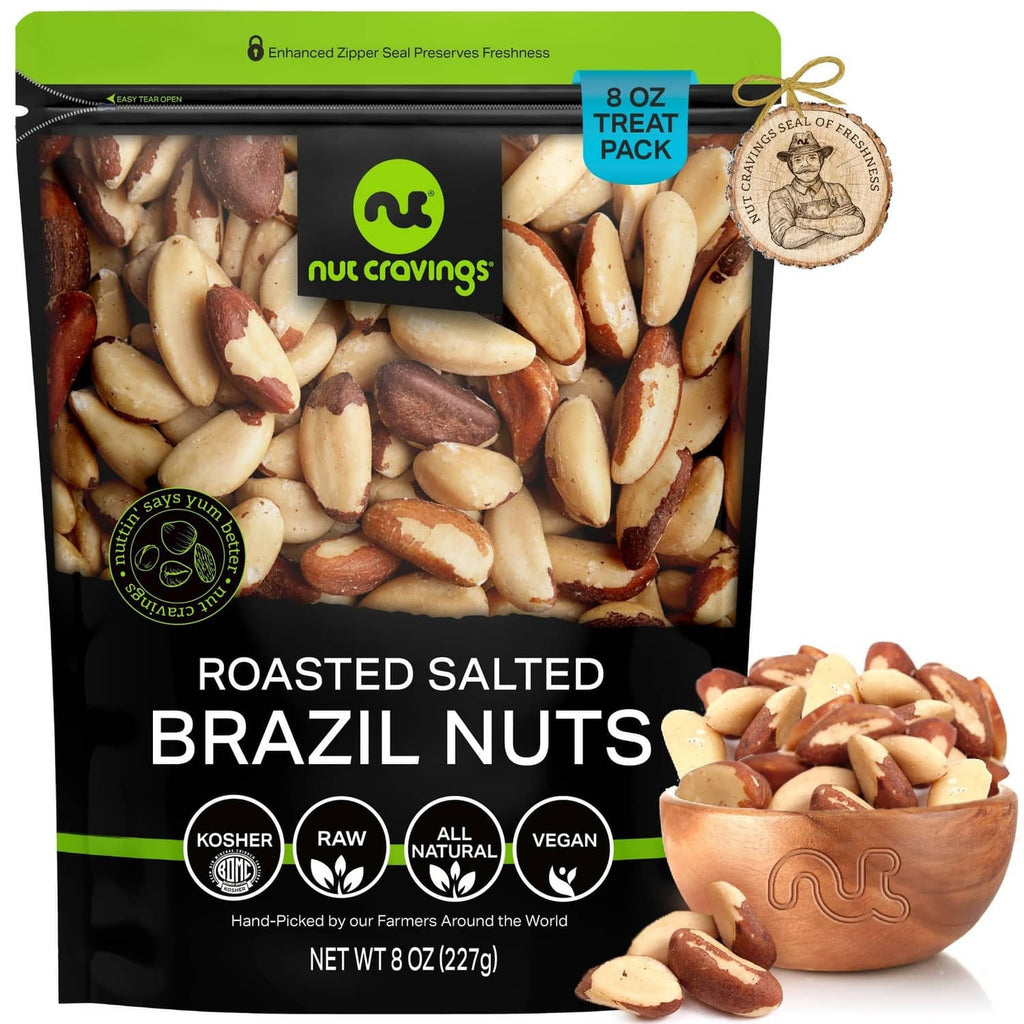 Roasted salted Brazil nuts pouch with mixed nuts shown in front