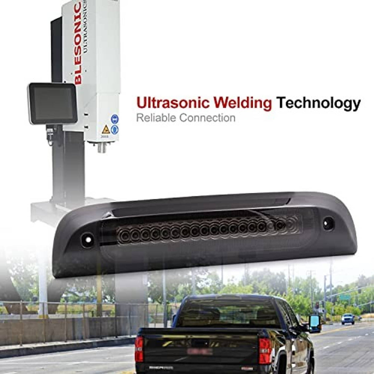 LED third brake light replacement housing with visible LED row behind clear lens