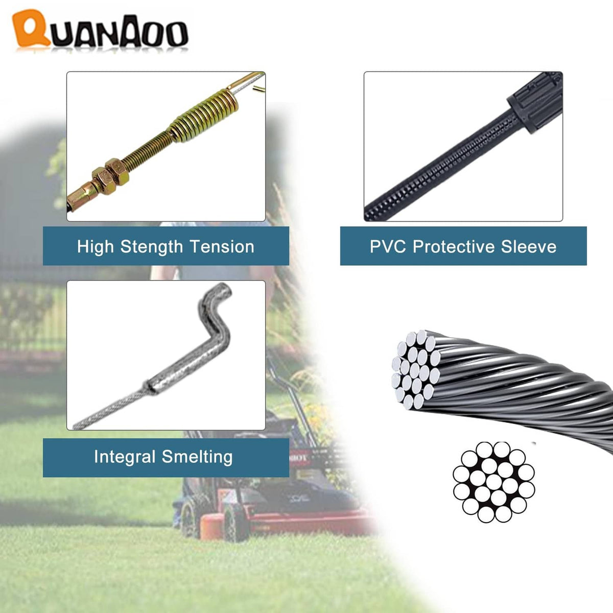 Traction cable with spring component, PVC protective sleeve, and bundled wire strands