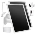 White solar panel charger with wall mount and black solar panel for outdoor cameras