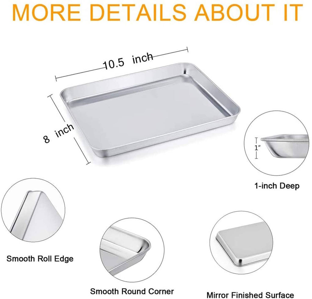 Stainless steel toaster oven pan tray with smooth rounded corners and mirror-finish surface