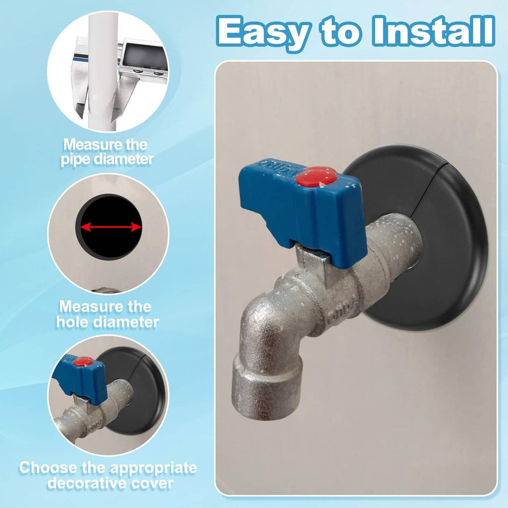 Black round flange cover fitted around a wall-mounted pipe