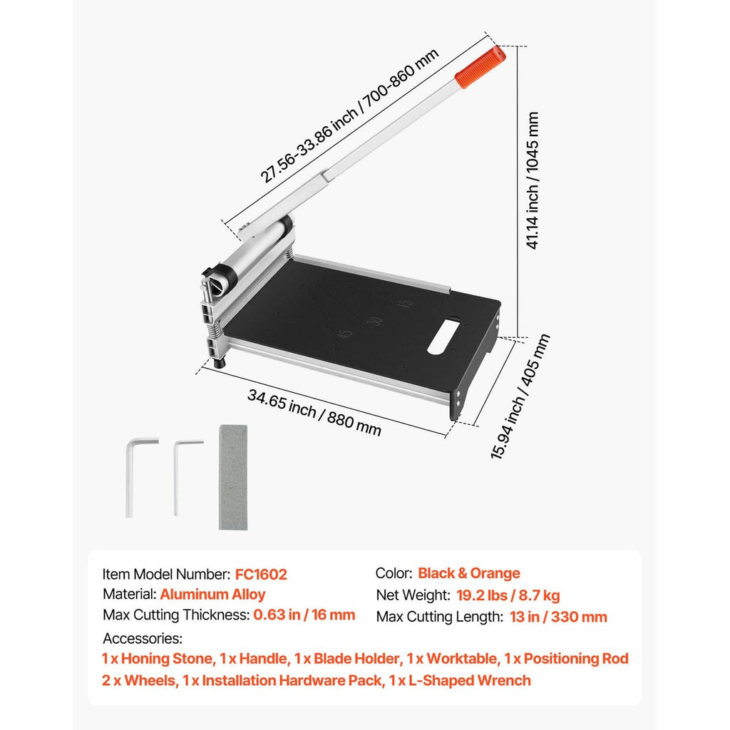 Vinyl floor cutter diagram with black platform and orange-handled handle