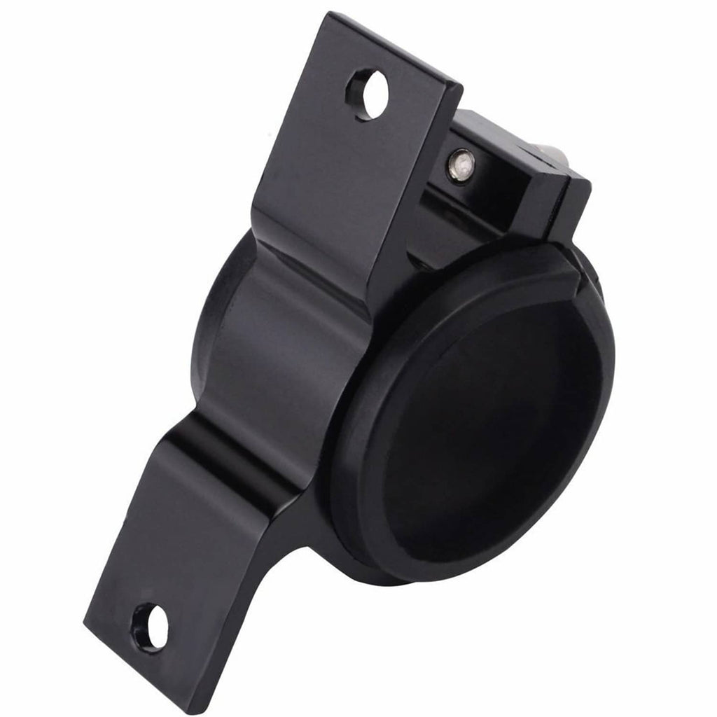 Universal 50mm fuel filter mounting bracket, black clamp with top tab and mounting holes