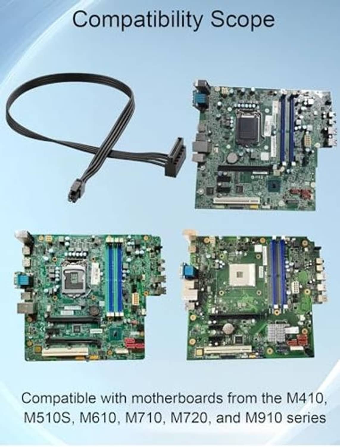 ATX 4-pin to SATA adapter cable connecting to a motherboard interface