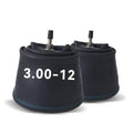 Pair of 3.00-12 dirt bike inner tubes, black rubber, straight valve stems