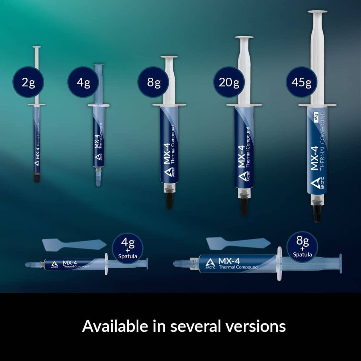 MX-4 thermal paste in multiple syringe sizes with included spatulas