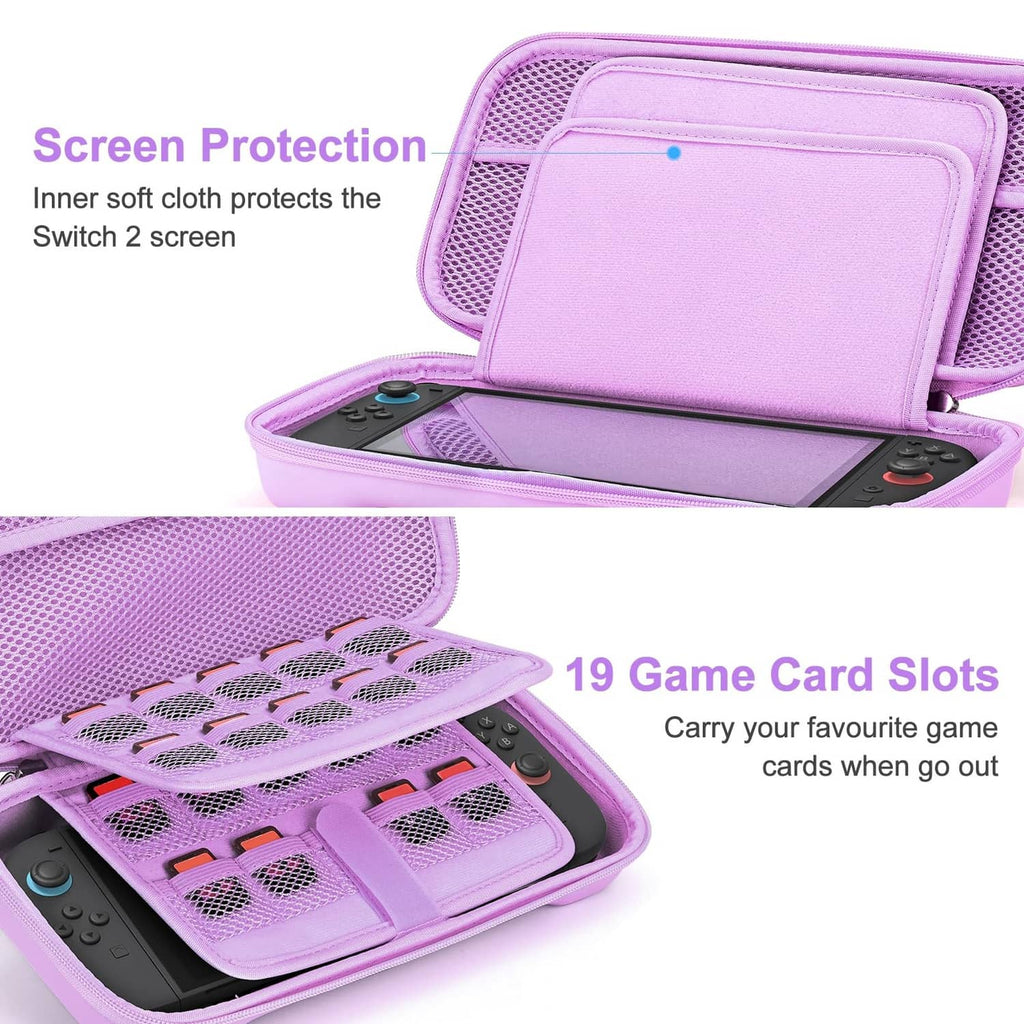 Lavender Switch 2 case with fold-out screen cover and molded interior slots