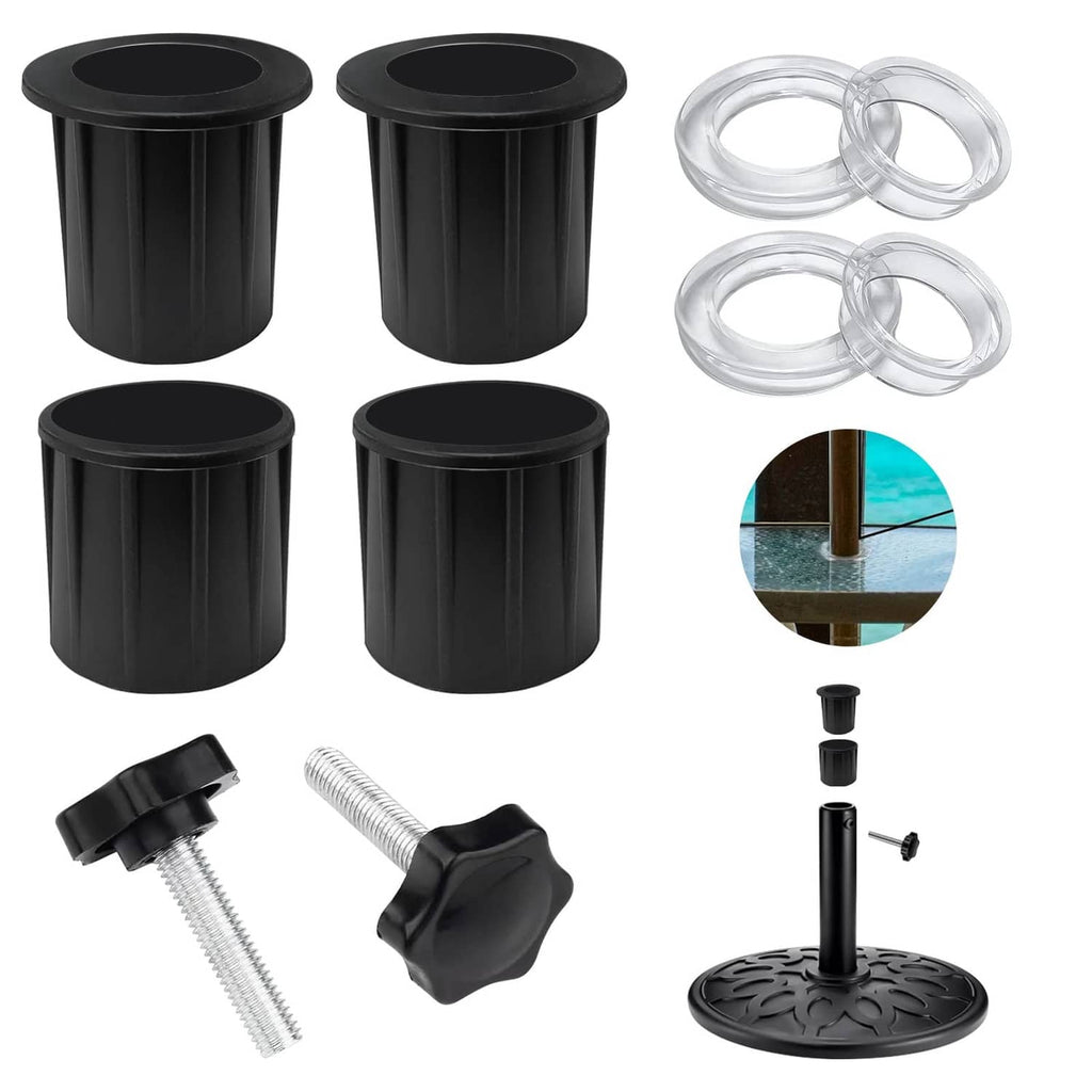Black umbrella base replacement sleeves, clear silicone loops, screw and knob pieces, 8-pack