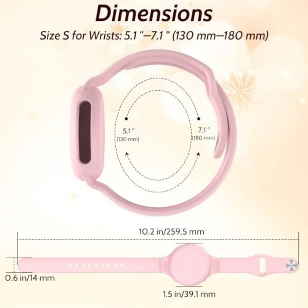 Pink silicone wristband size outline with strap length marks and metal-style end accents