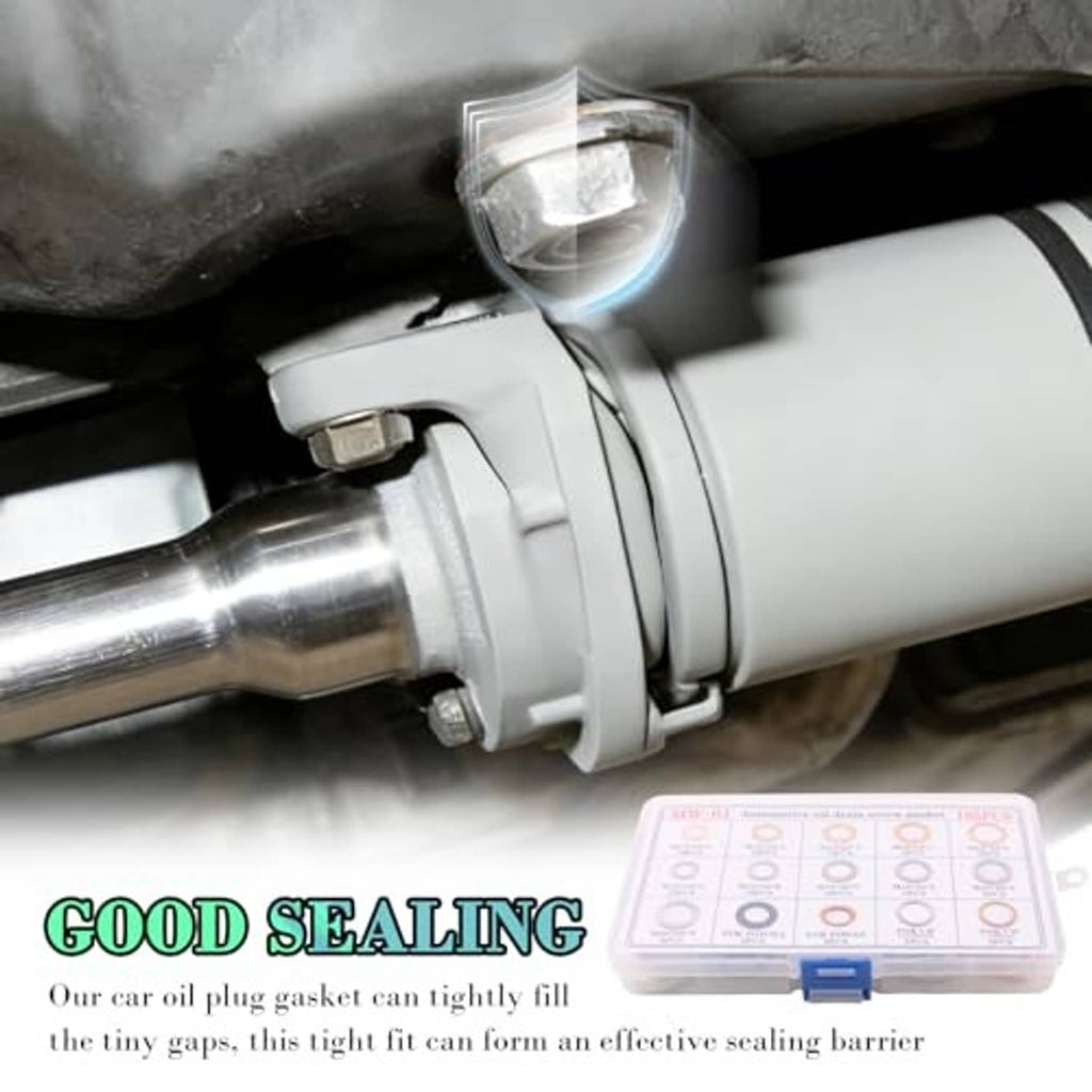 Oil drain plug gasket kit used on an exhaust drain pipe with sealing washers