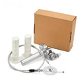 Silver quick action mini bike throttle kit with cables and two white handlebar grips