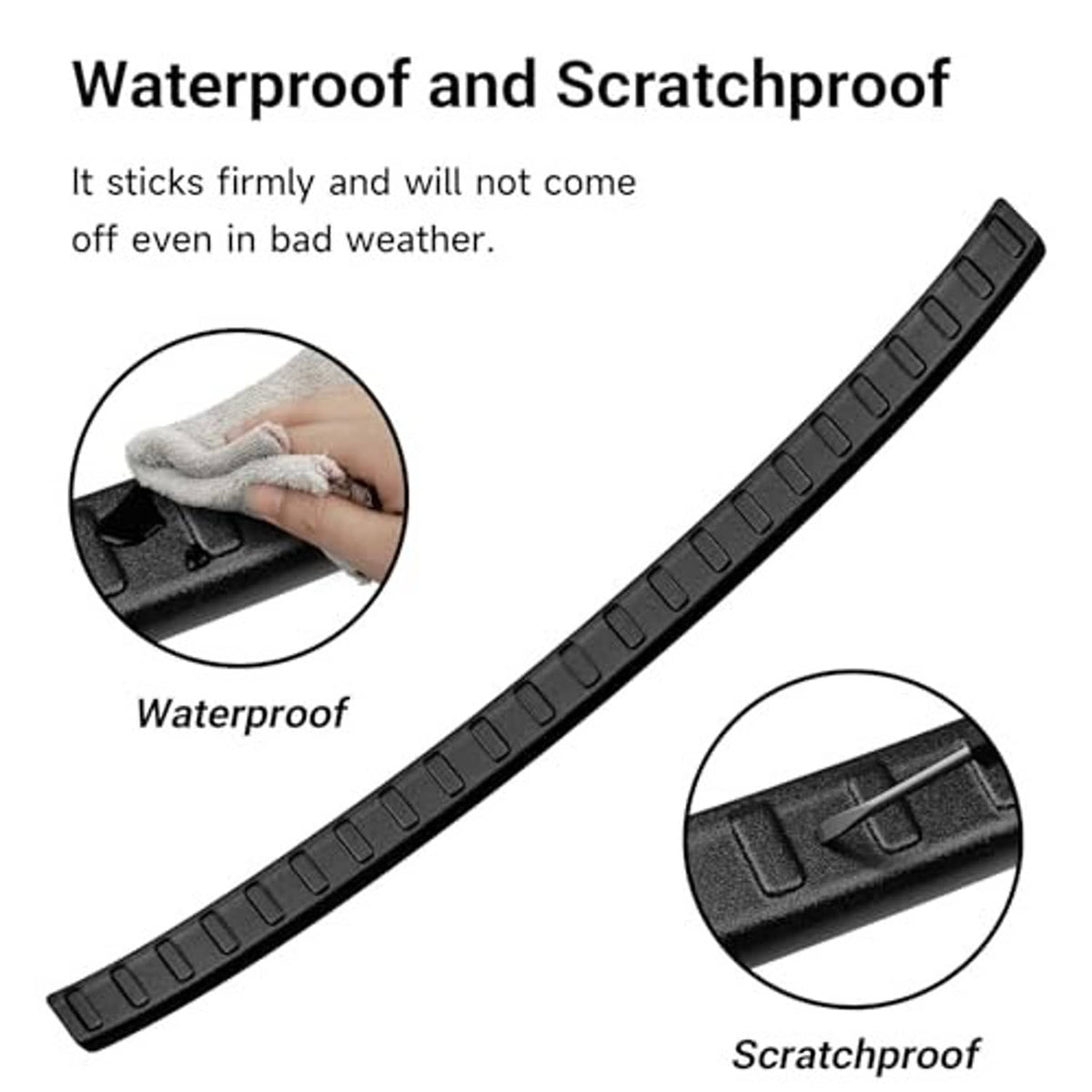 Black rear bumper protector strip with textured raised tread and anti-slip grooves