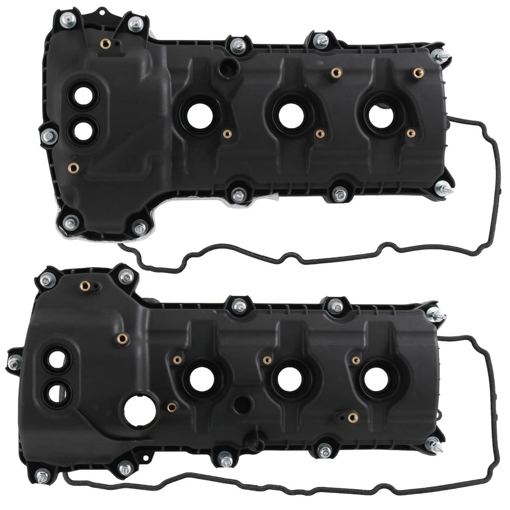 Black engine valve cover pair with gaskets, left and right