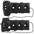 Black engine valve cover pair with gaskets, left and right