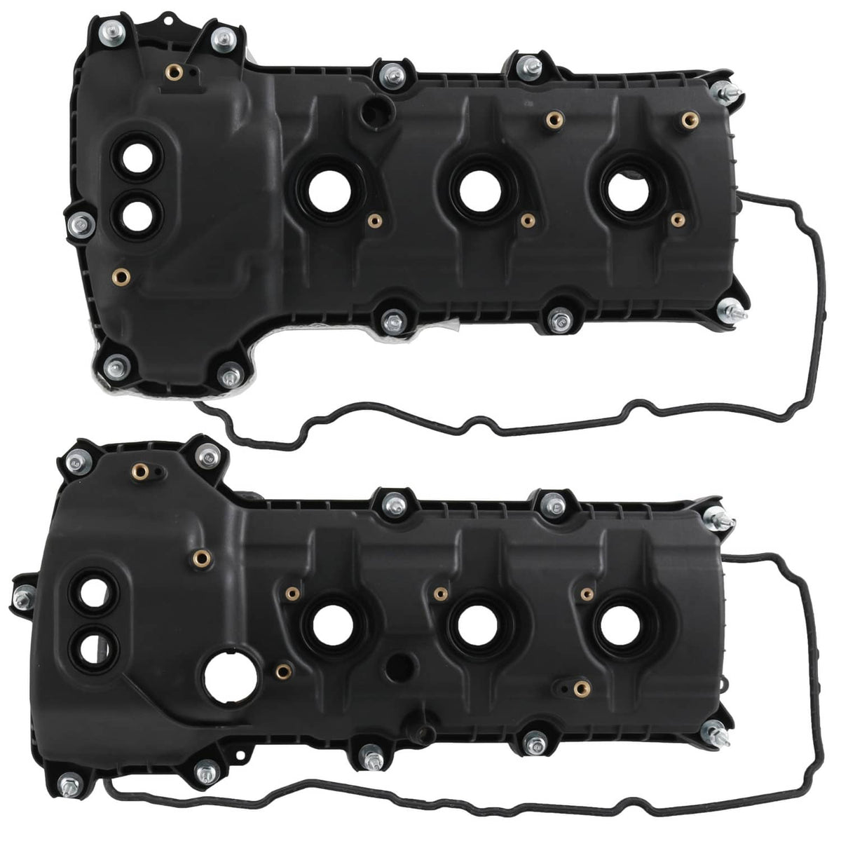 Black engine valve cover pair with gaskets, left and right