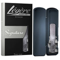 Synthetic clarinet reeds with dark carry case, clear reed visible in tray