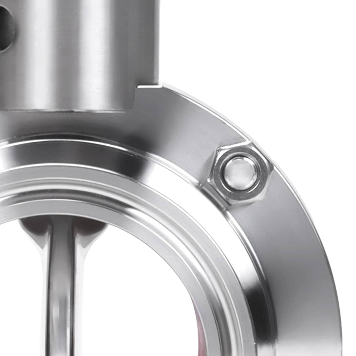 Tri-clamp butterfly valve faceplate with circular gasket seat and blue pull housing