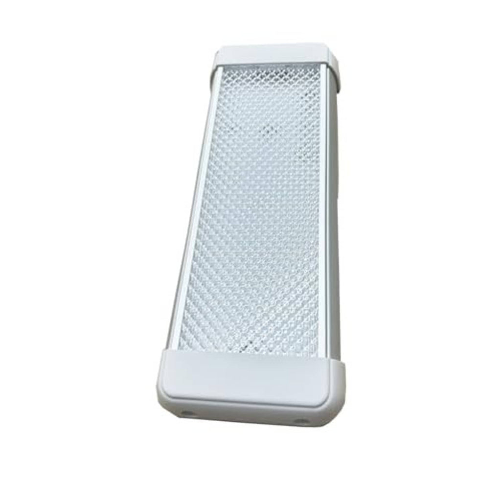 Slim LED dome light bar with textured lens and light gray outer casing