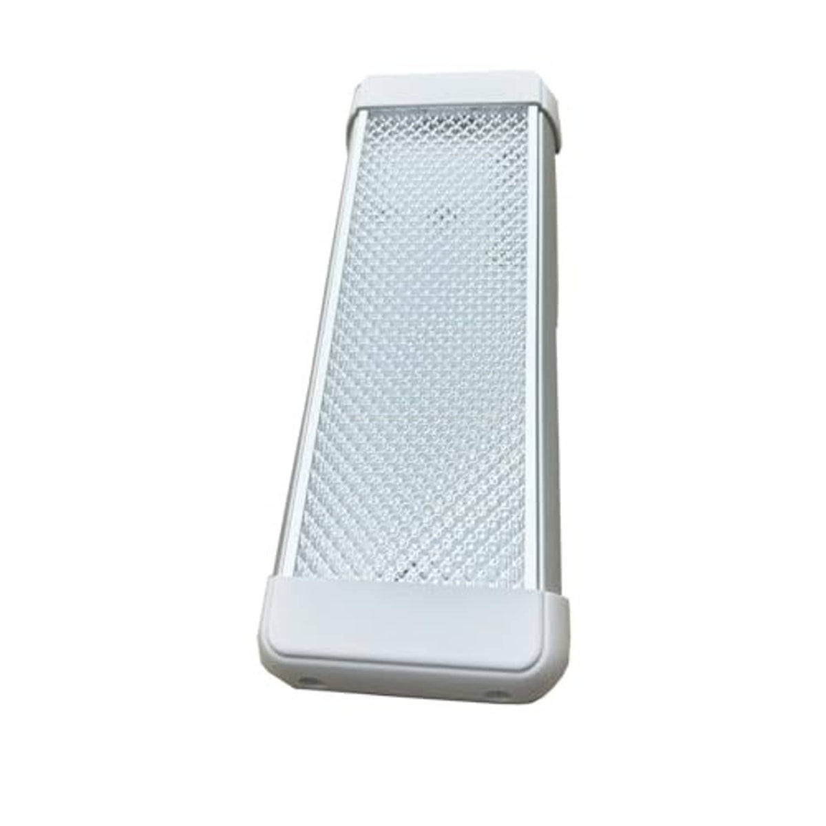 Slim LED dome light bar with textured lens and light gray outer casing