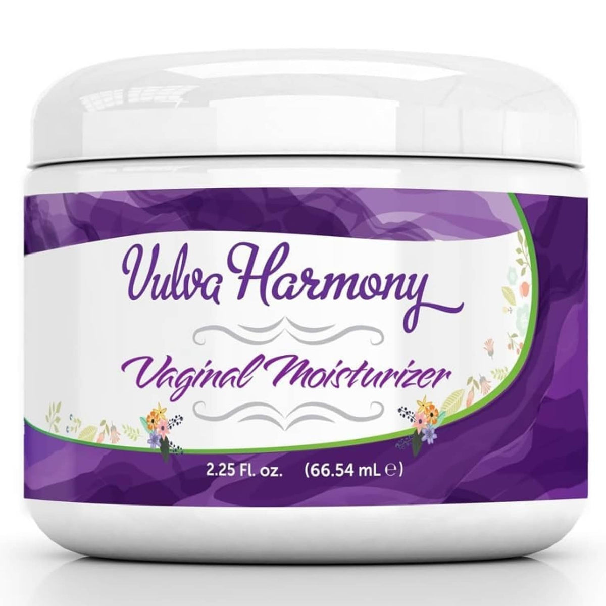 Vulva Harmony vaginal balm jar with purple label and white lid