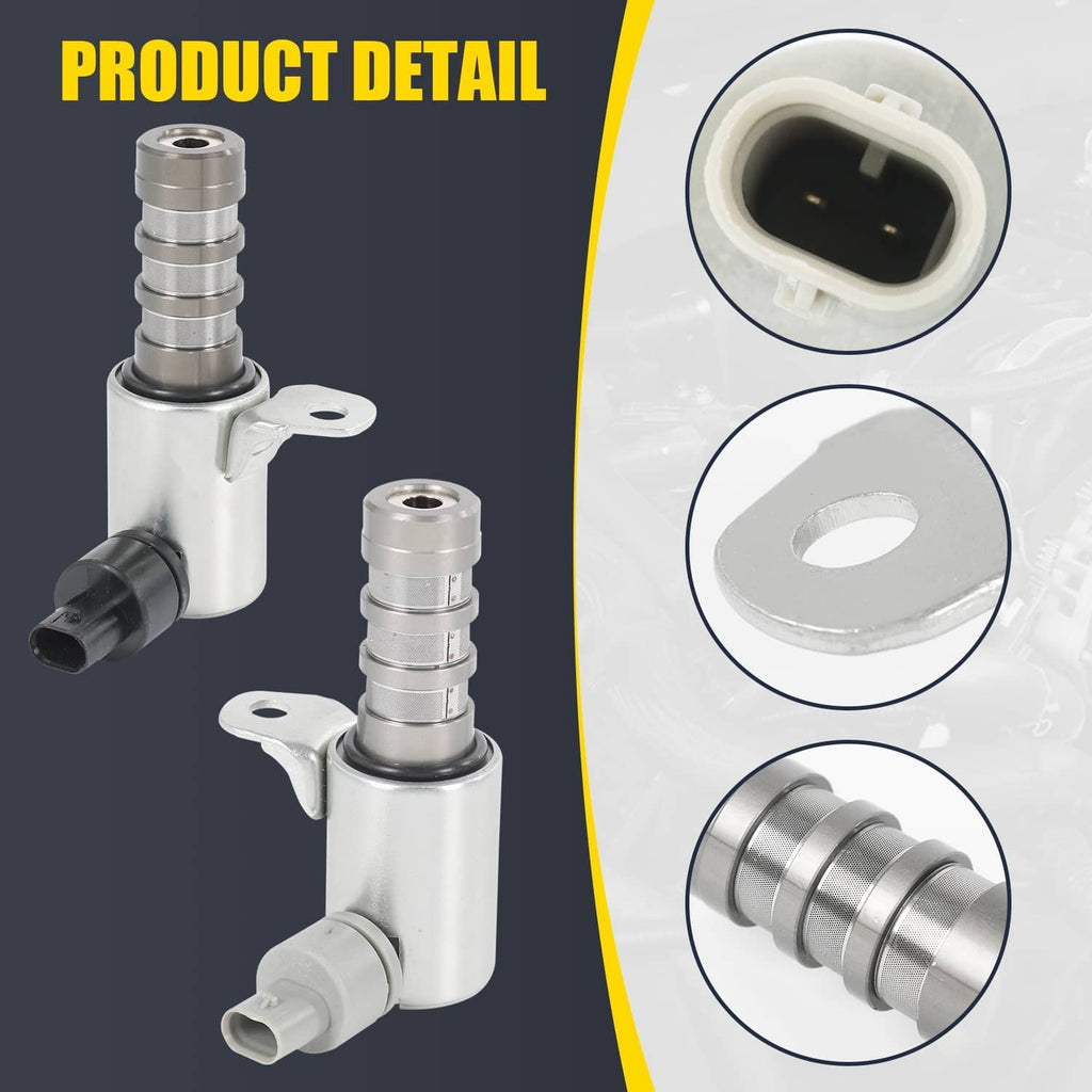Variable valve timing solenoid close-up with mounting bracket and round connector opening