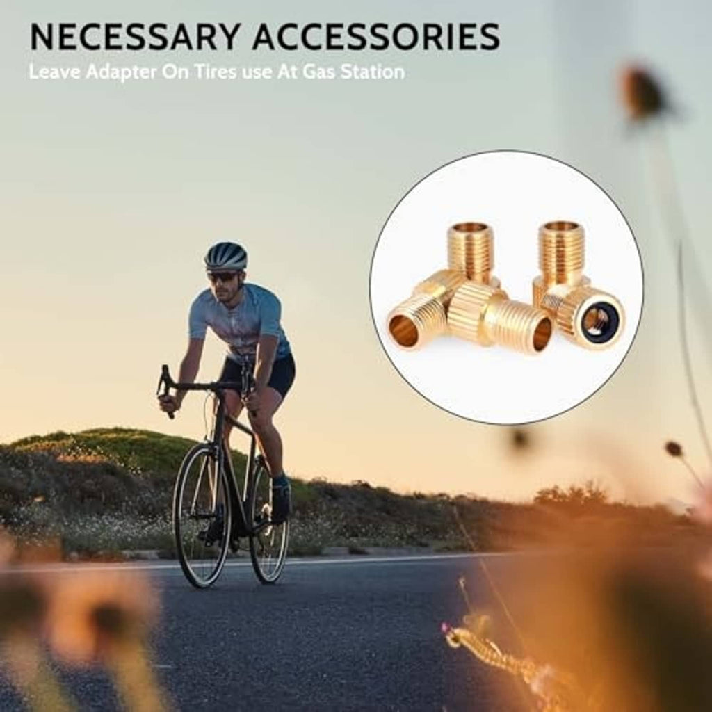 Brass 5-pack Presta-to-Schrader bike valve adapters, grouped adapters with side ports