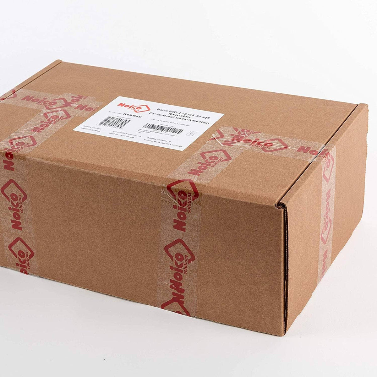 Noico Red self-adhesive insulation box with shipping label and red branding tape