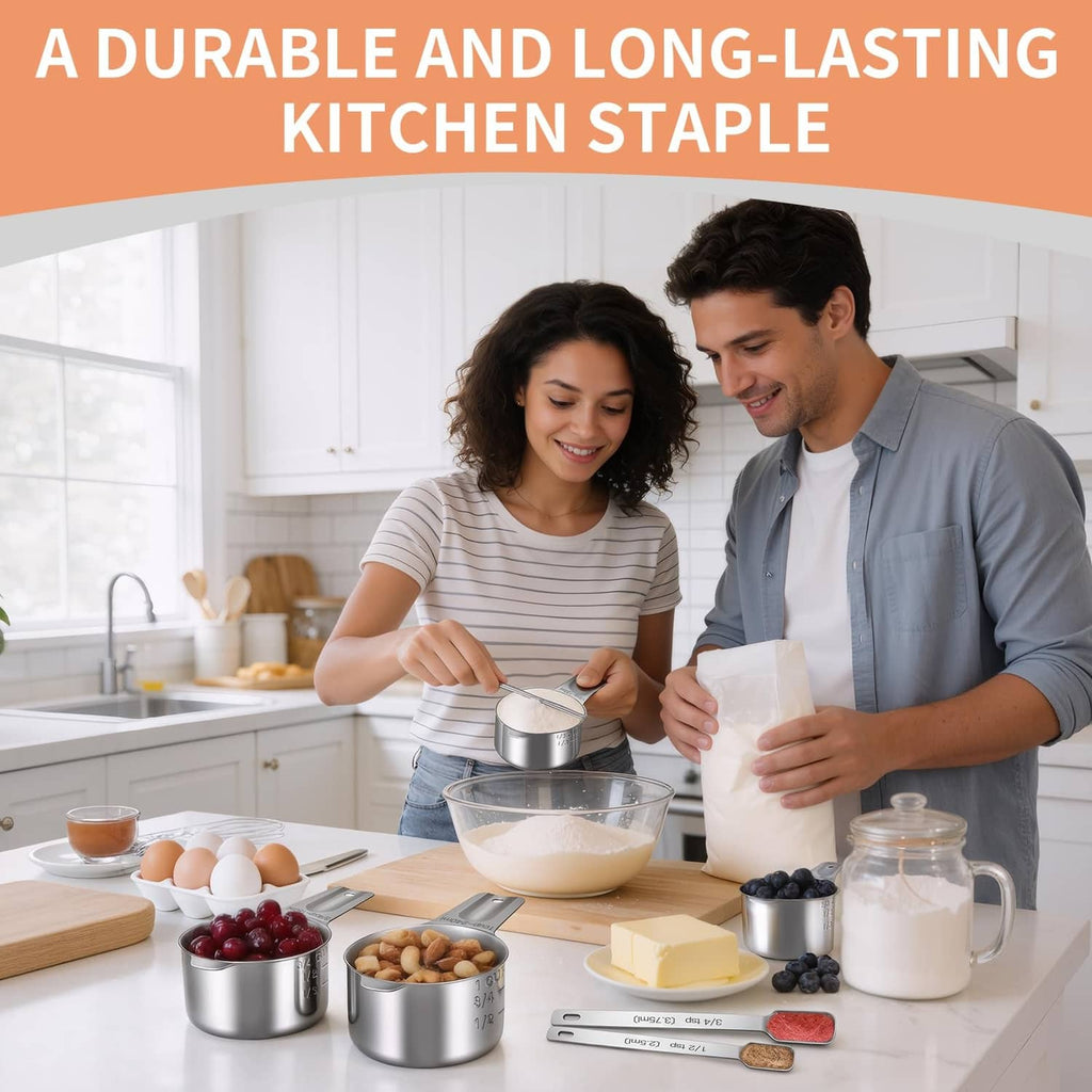 Stainless steel measuring cups and spoons set with long spoon and cups