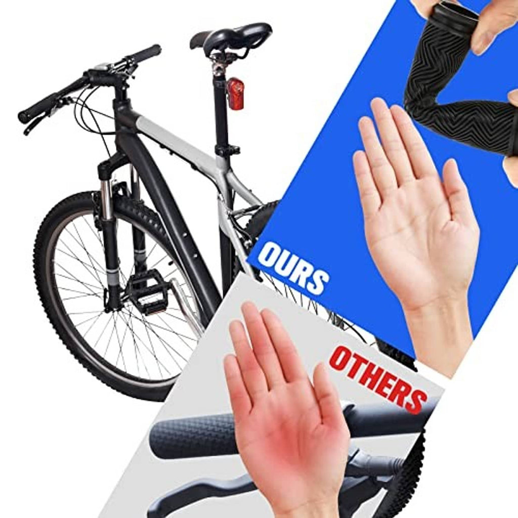 Black zigzag rubber bike grips shown with hands holding the grip package