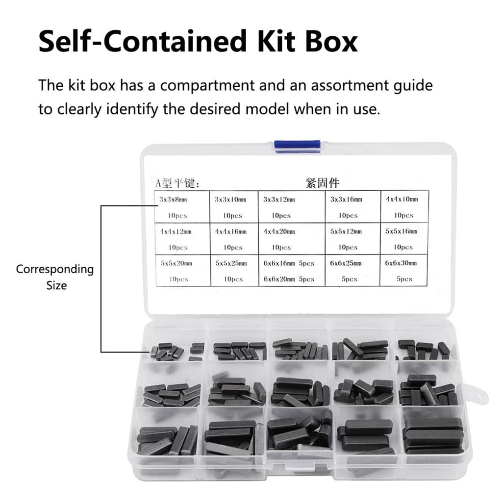 Key stock parallel square keys in plastic organizer case, assorted dark pieces