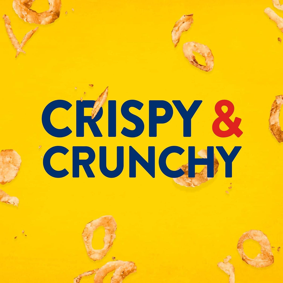 Crispy & crunchy onion flakes on bright yellow background