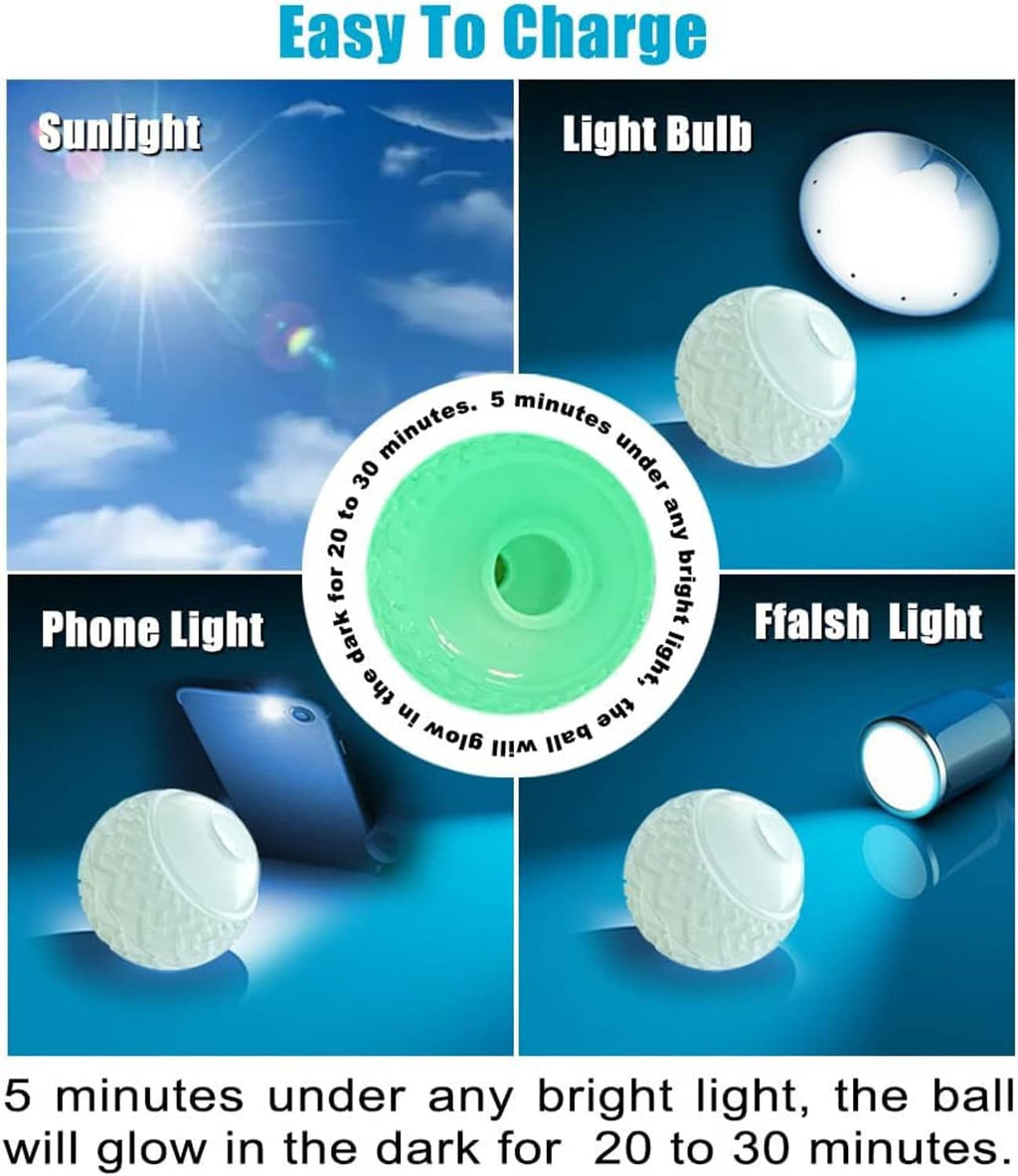 Glow ball dog toy with light/charging bulb style illustration and small ball inset.