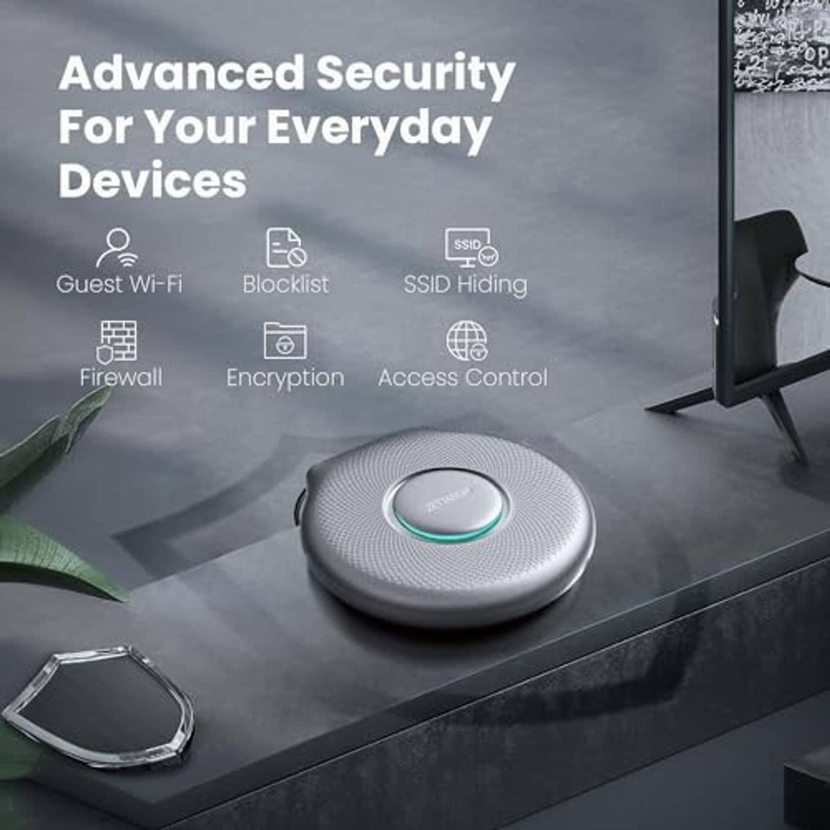 AX3000 Wi-Fi 6 mesh router on a desk with green LED ring