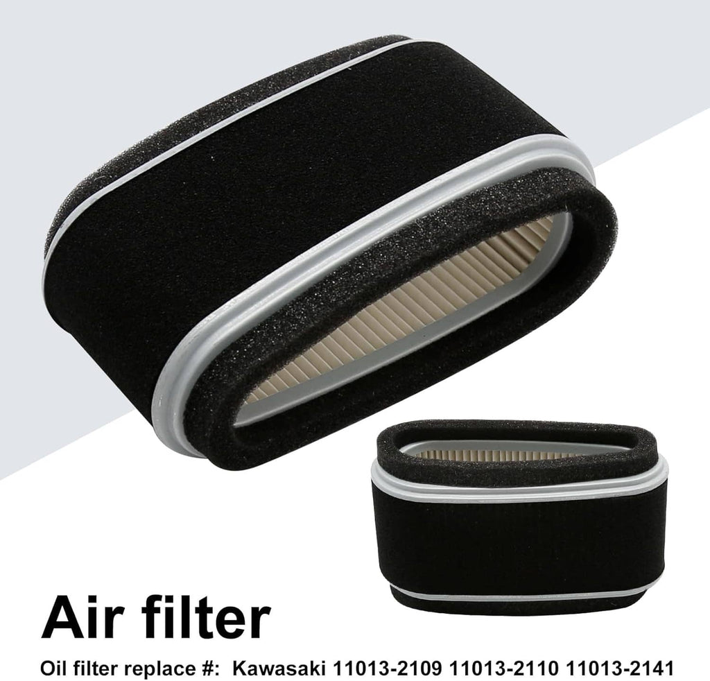 Air filter kit with black foam pre-filter, pleated paper insert, and small fuel filter